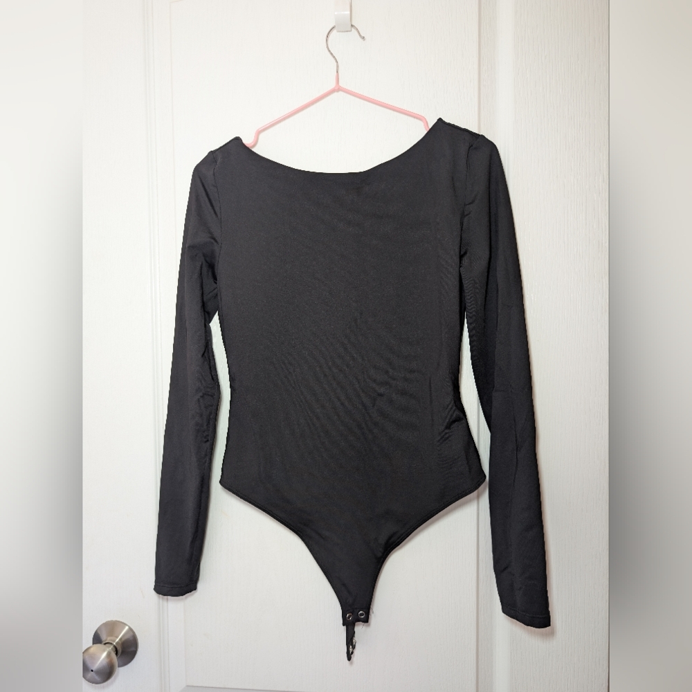 Anthropologie Black Fitted Long Sleeve Square Back Bodysuit